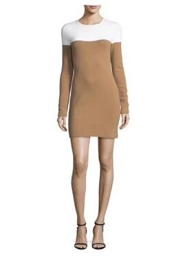 Diane von Furstenberg Wool Blend Crewneck Knit Colorblock Bodycon Mini Dress S